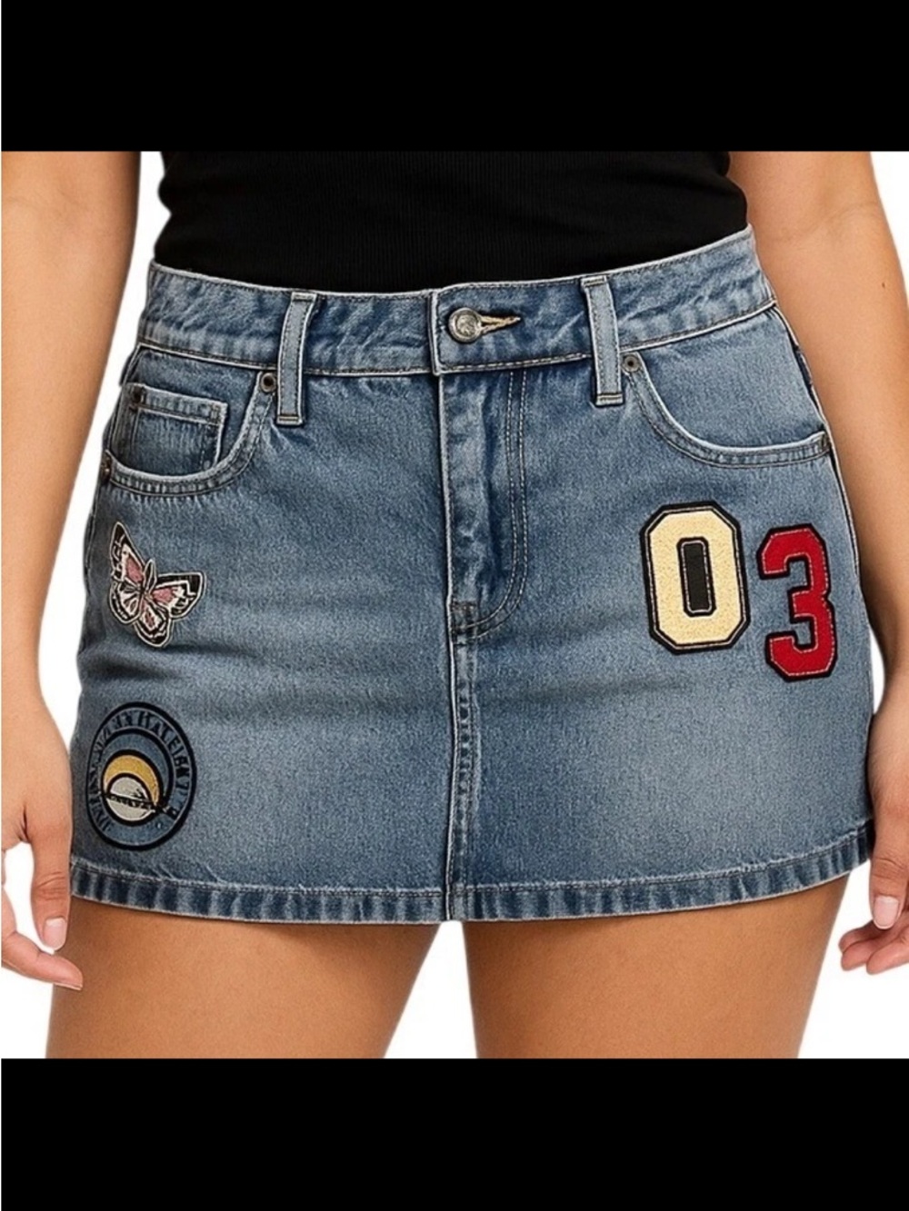 Wild Fable Denim Patch Mini Skirt - Blue Size 12